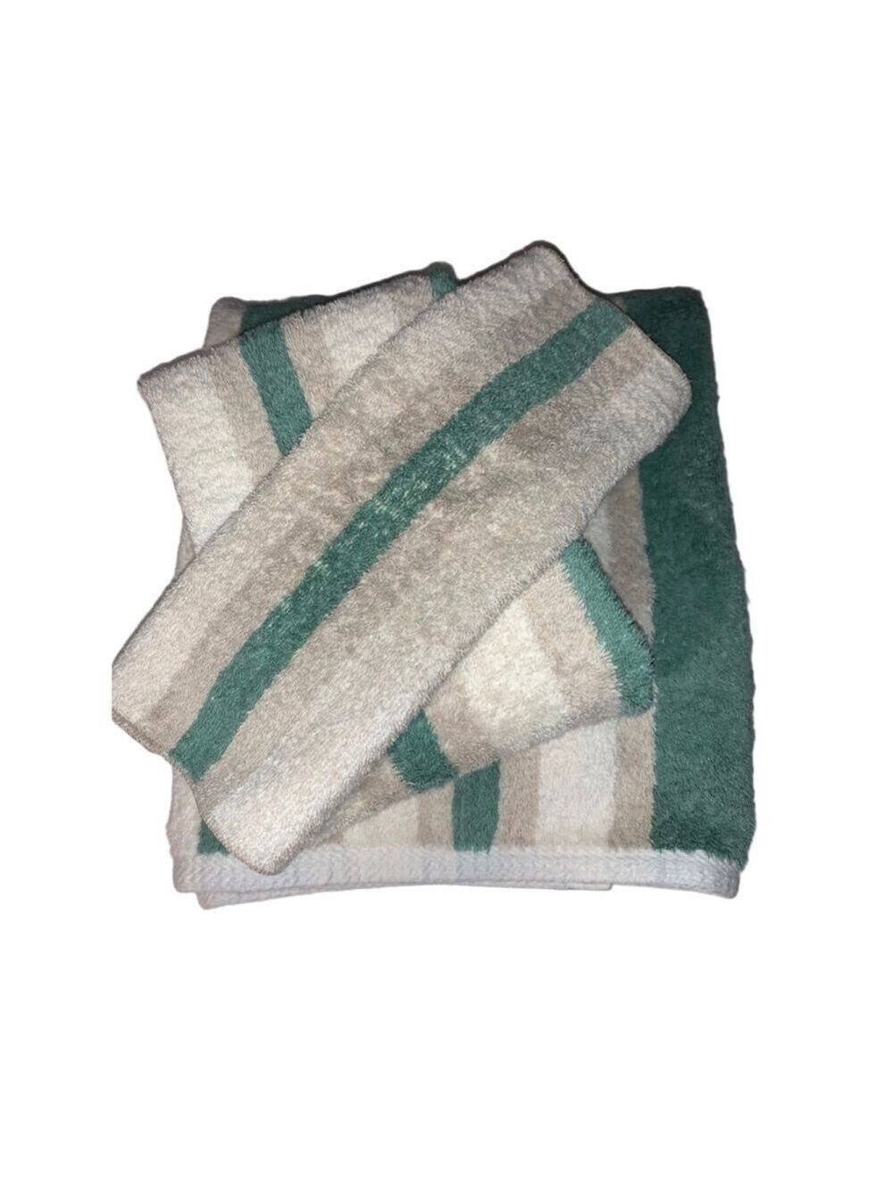 Vintage Wamsutta Striped 3 piece towel set, One Size, Green & Beige